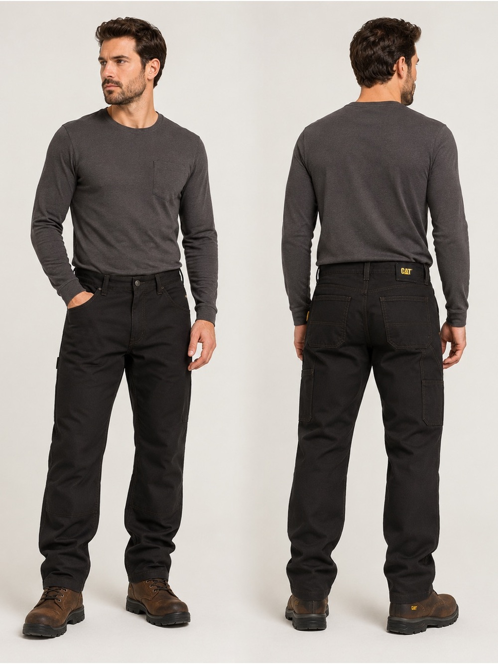 CAT Caterpillar Fleece Lined Black Canvas Work Pants Men's Sz 38 x 30 Insulated